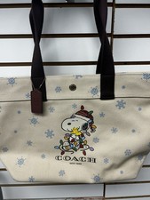Coach Peanuts Snoopy Woodstock Snowflake Large Tote Snap Bag Charm Gold