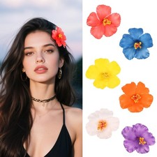 6 Pack Hawaiian Flower Hair Clips for Women Plumeria Hibiscus flowers Hair Cl...
