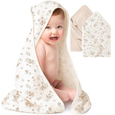 2-Pack Muslin Hooded Baby Towels, 100 Cotton, Ultra-Soft Absorbent Baby Bath