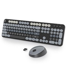 Black Keyboard and Mouse Combo Wireless, 2.4G Full Size 104-Key Retro Typewri...