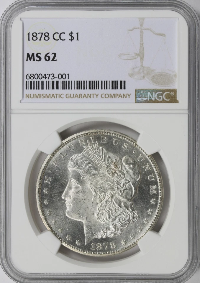 :1878-CC 1$ SILVER MORGAN DOLLAR NEAR CHOICE NGC MS62(SEMI-CAMEO) HIGHEST GRADES - Image 3 of 4