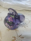 Fenton Purple Glass Bunny Rabbit Hand Painted Flowers Signed 5162 YL
