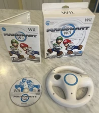 Nintendo Wii Mario Kart (2008) Game + Wii Wheel Bundle -  In Box 