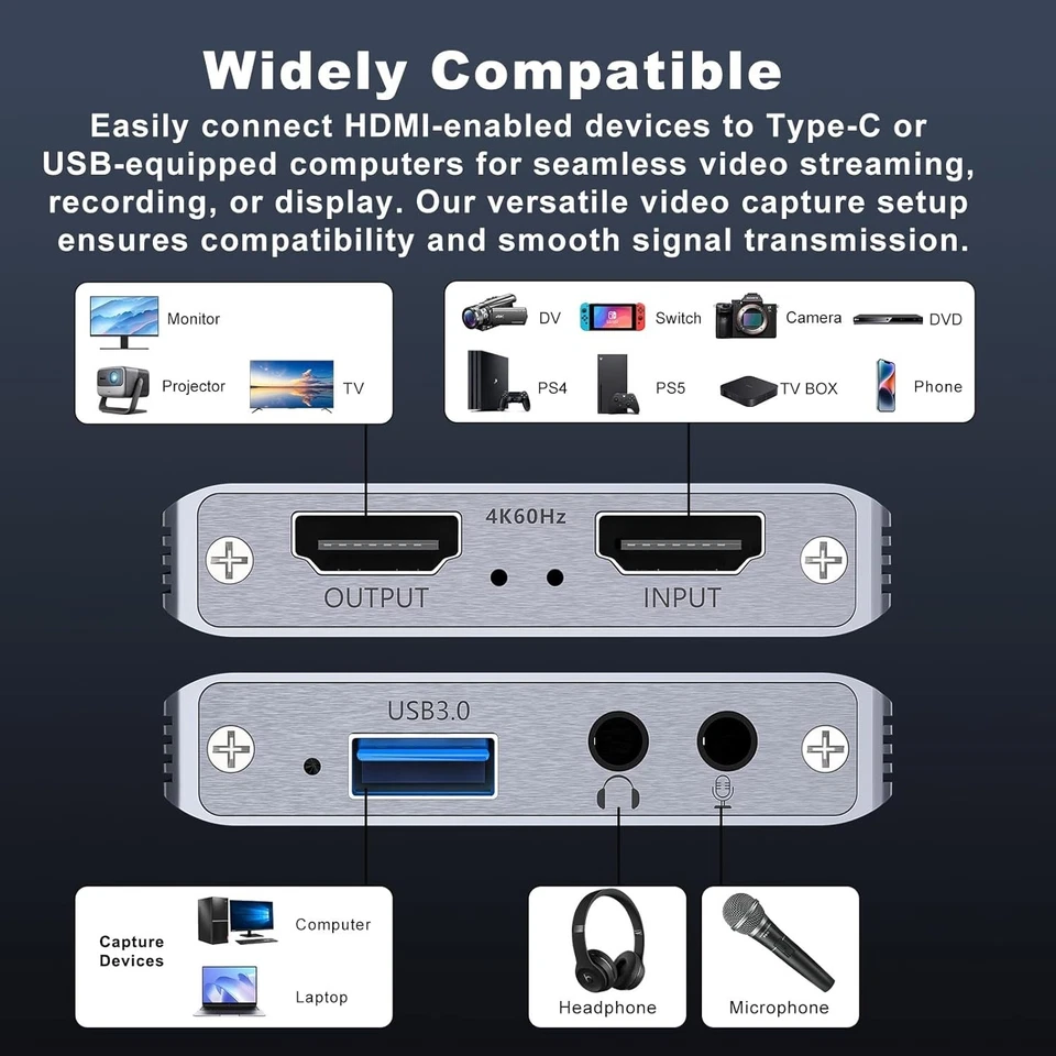Video Capture Card 1080P Game Capture Recording Compatible Switch/Xbox/PS5/PC - Image 3 of 4