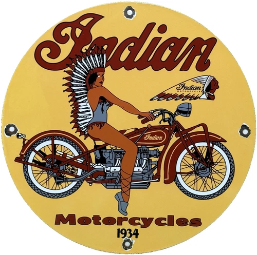 VINTAGE INDIAN MOTORCYCLES PORCELAIN SIGN DEALERSHIP MOTOR BIKE HARLEY GAS OIL