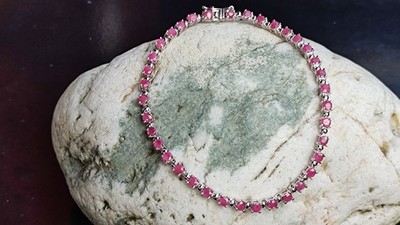 Tennisarmband Sterlingsilber 925 rosa Rubin rundschliff - 7 1/2''