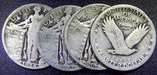 LOT (4) Mix dates $1 FV Standing Liberty Quarters GOOD+ SKU61