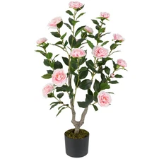 36" Artificial Camellia Tree Fake Potted Tree Greenery Floral Plant Modern