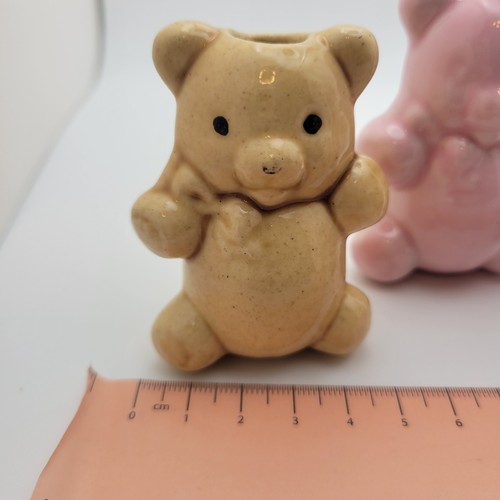 4 Ceramic Macrame Bear Beads Tan & Pink White Craft Vintage for Plant Hangers - Picture 2 of 19