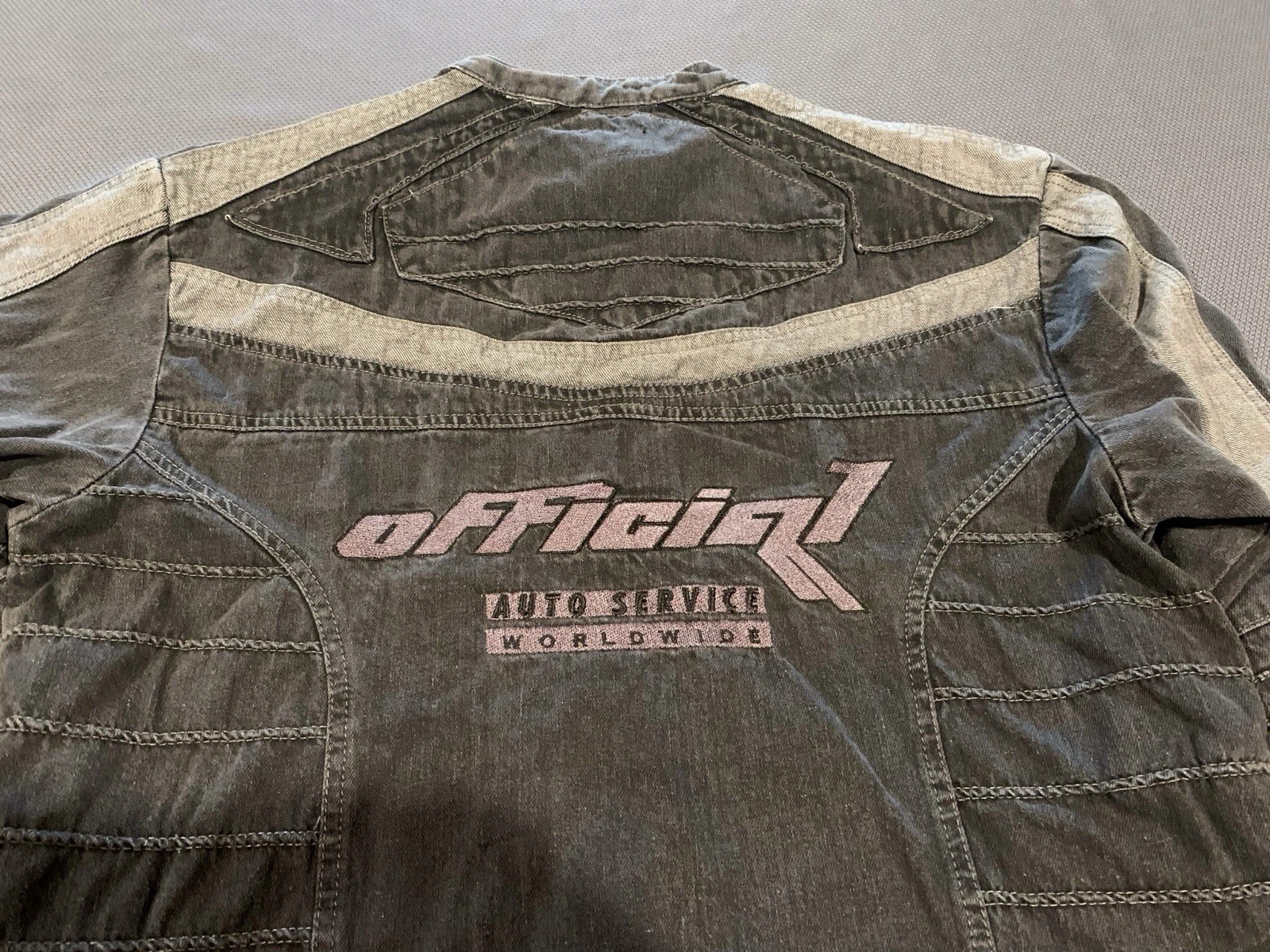 BoohooMAN Men's Y2K Boxy Denim Moto Appliqué Biker Jacket Size S NWT image 11