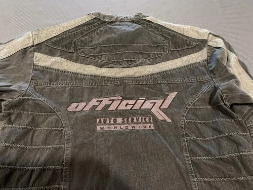 BoohooMAN Men's Y2K Boxy Denim Moto Appliqué Biker Jacket Size S NWT image 11