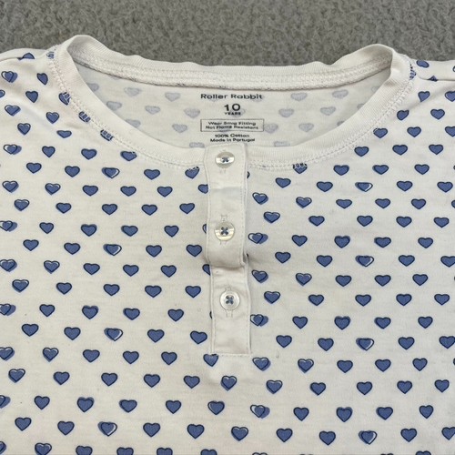 Roller Rabbit Cotton Pajama Long Sleeve Pants Girls 10 Blue Heart Sleep Comfort - Picture 3 of 10