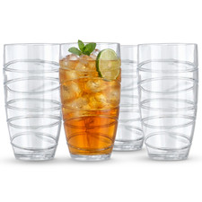 4 Tall Tumbler Glasses Reusable Plastic Clear Swirl Summer Party BBQ Picnic 600m