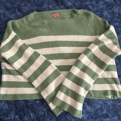 Women's mi ami for francesca's Green & White Striped Sweater L