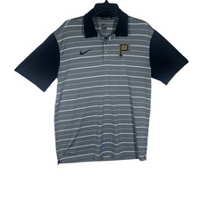 Nike Dri Fit Pittsburgh Pirates Polo Shirt Men Medium Gray Black Stripe Golf MLB