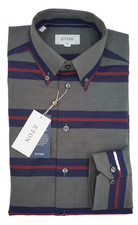 ETON Shirt Striped Grey Oxford Wrinkle Free Luxury Cloth 40 15 3/4 M Medium