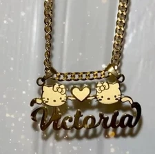 Custom Hello Kitty Name Necklace, Personalized Gold Name Pendant
