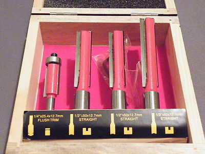 4 Stck. 1/2 Zoll Profi Schaft Wolframcarbid Router Küche Bits + Koffer 458g 0T3