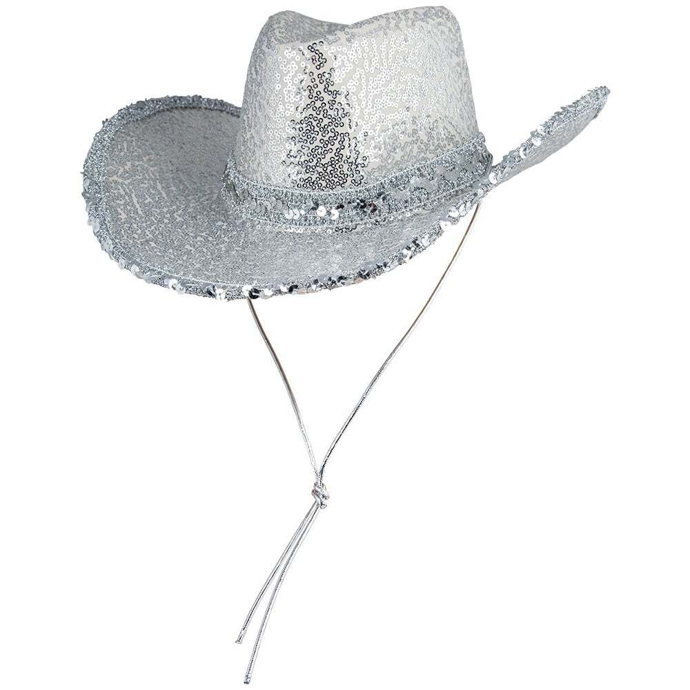 NEW! Adult Silver Sequin Texan Cowgirl Hat Hen Nights Pop Concerts & Wild West