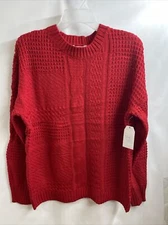 Time and Tru Women's Mixed Stitch Crewneck Sweater Size XXL(20) Red Brand New