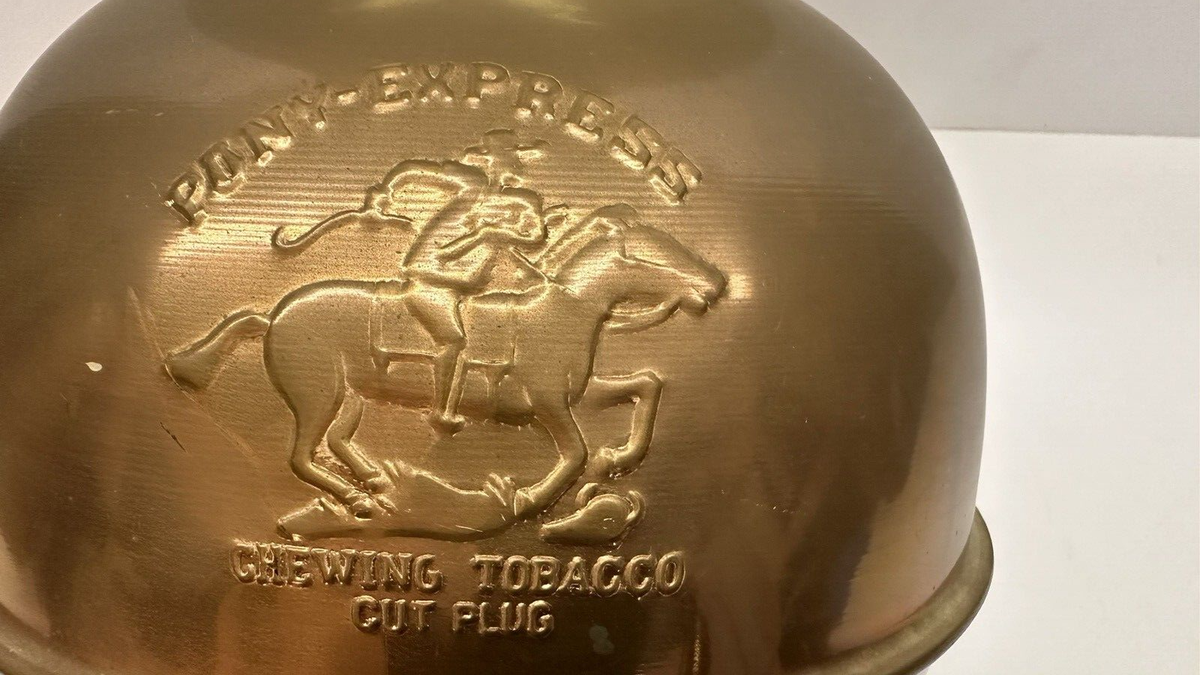 VTG Large Brass & Copper Spittoon Pony Express Cut Plug Chewing Tobacco 10