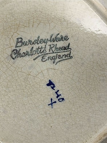 Tetera vintage Charlotte Rhead Bursley Ware azul con adornos dorados clavel de Inglaterra - Imagen 9 de 12