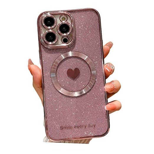 Magnetic Glitter Case for iPhone 14 Pro Max - Bling Pink MagSafe Compatible
