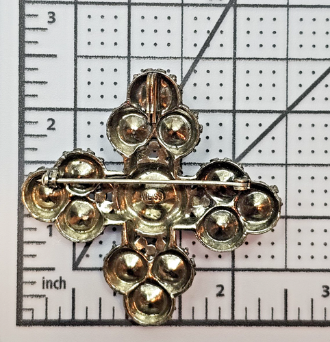 VTG Weiss Blue Margarita Rhinestone Maltese Cross Brooch Pin Pendant Gold Tone - Picture 5 of 15