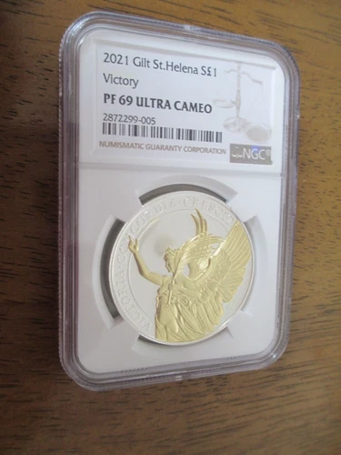 2021 St. Helena £1 1-oz Silver Queen’s Virtues: Victory Gilded Proof NGC PF69 UC