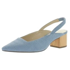 NEW Sole Society Kalari Slingback Pumps Wood Block Chunky Heels Suede Blue 7.5