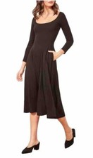 Reformation Jeans Women's Sz XS Black Flowy Long Sleeve Scoop Neck Midi Dress
