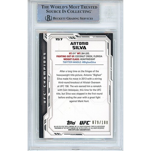 2014 Topps UFC Champions Black #157 Antonio Silva Signed Card AUTO Beckett MMA - Picture 2 of 5