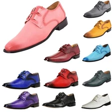 LIBERTYZENO Mens Genuine Leather Tread Design Burnished Toe Lace Up Dress Shoes