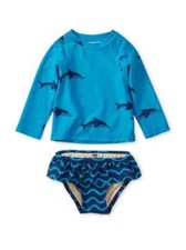 Tea Collection Rashguard Swimming Suit 3-6m Dolphins Blue Waves Ruffles Swim NWT