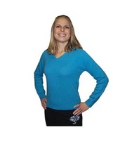 Cashmere Basic Vee Neck Long Sleeve Sweater Women's Size Large Color: Blue