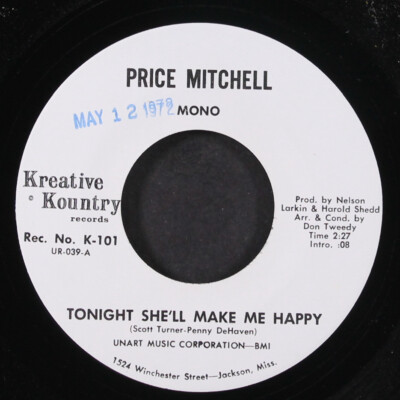 PRICE MITCHELL: tonight she'll make me happy / seasons of my heart 7'' Single