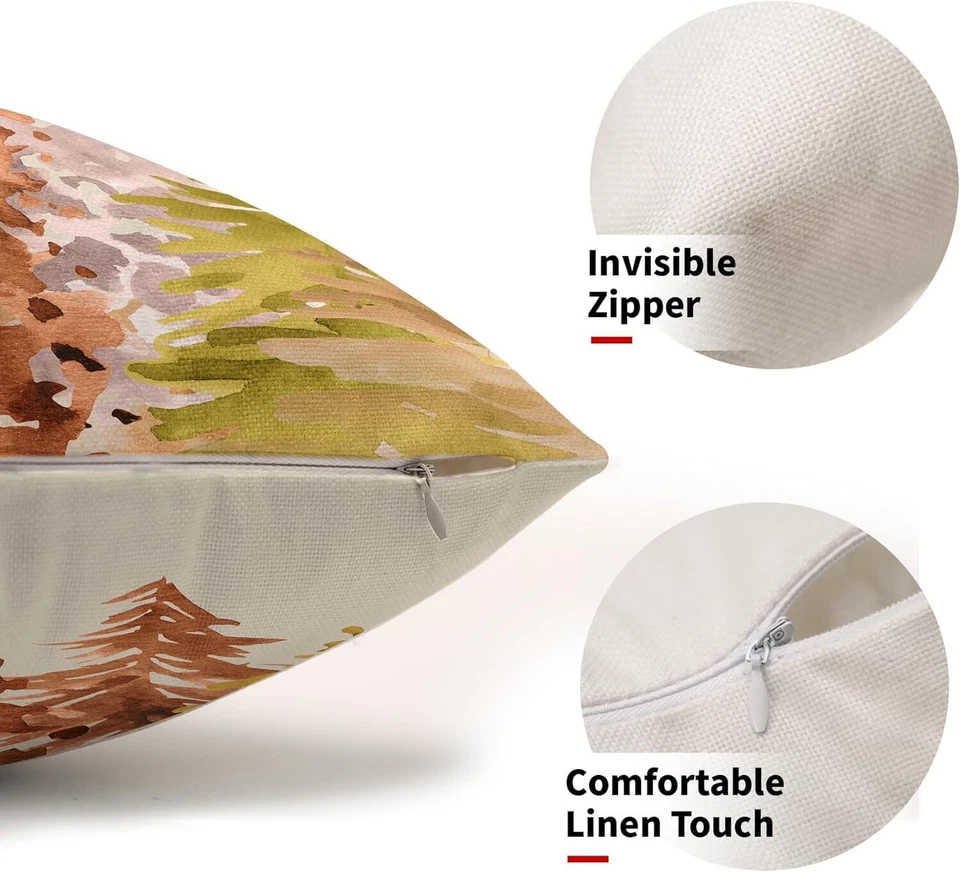 Rustic Fall Lumbar Pillow Covers 12x20 Set of 2 Watercolor Tree Autumn Color ... - Image 3 of 4