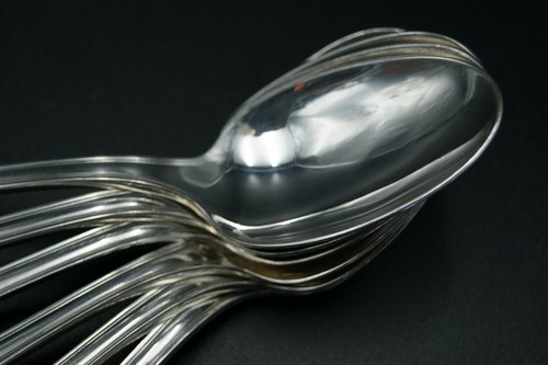 CHRISTOFLE CHEVRON - 6 DINNER SPOON SILVERPLATED ART DECO LUSTER - 1930's FRANCE - Picture 3 of 12