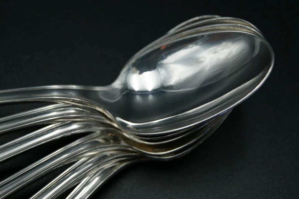 CHRISTOFLE CHEVRON - 6 CUCHARAS DE CENA CHAPADAS EN PLATA BRILLO ART DECO - AÑOS 30 FRANCIA Foto 3 de 4