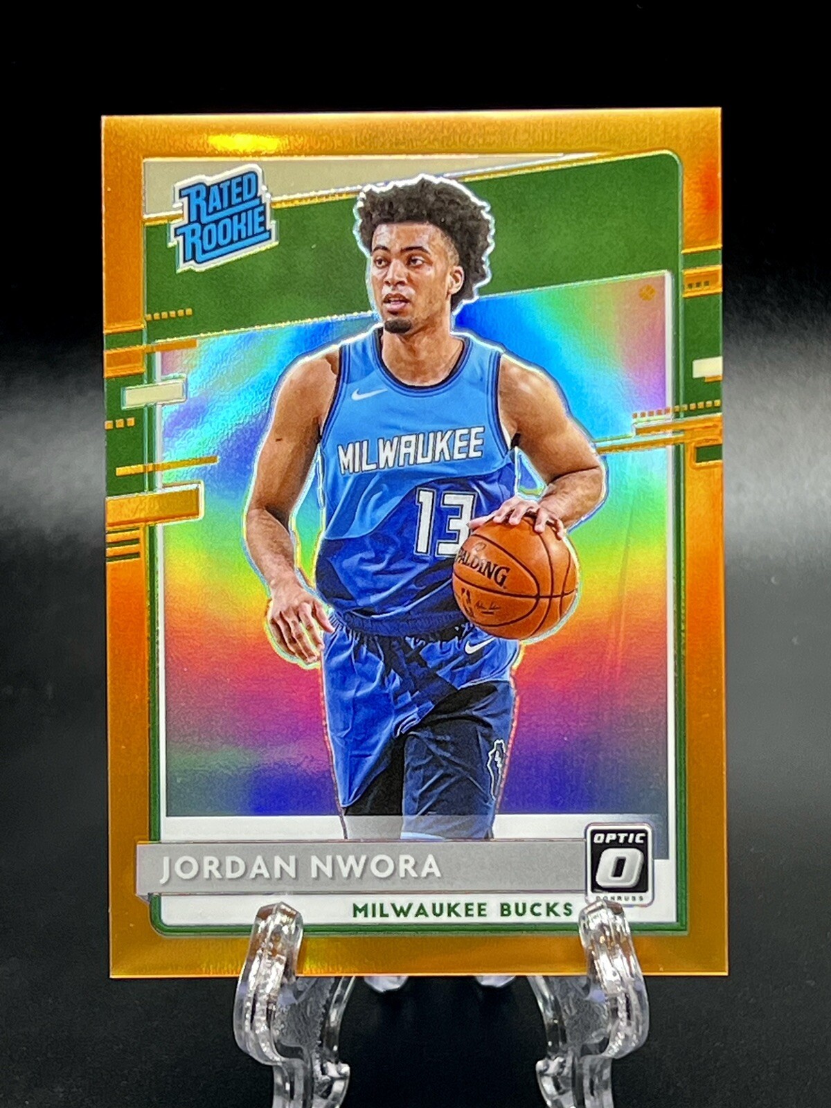 2020 Donruss Optic Orange Prizm JORDAN NWORA SP /199 #189 RC Rated Rookie Bucks