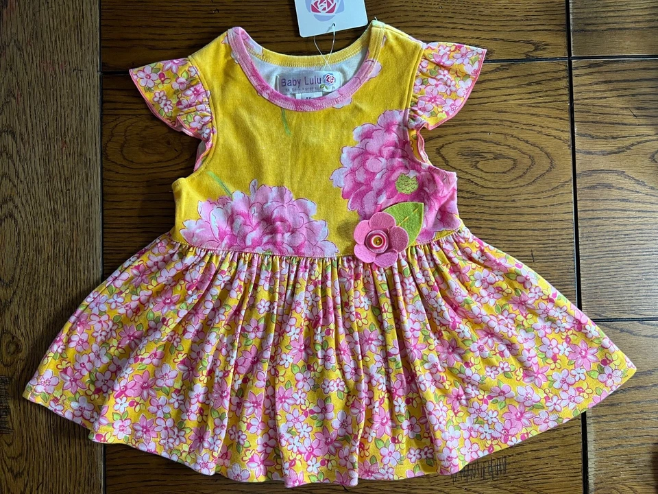 NUEVO CON ETIQUETAS Bebé Lulu Lucinda Conjunto Floral Túnica y Pantalones Cortos Niñas Rosa y Amarillo Talla 4T Foto 2 de 4