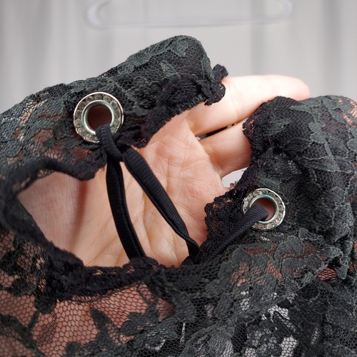 Vintage Lace Babydoll Camisole Large Black Nylon V-Neck Y2K Witchy Gothic Grunge - Picture 11 of 12