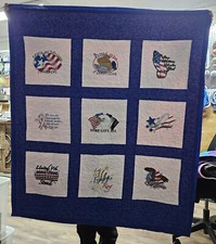 One of kind Custom Embroidered Patriotic Lap or wall hanging Quilt 46" x 51"