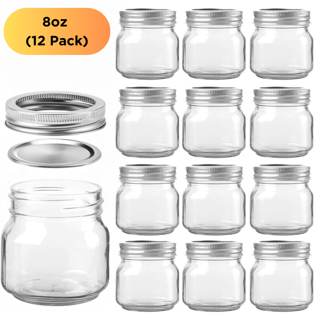 8oz Clear Mason Jars with Aluminum Lids, 240ml Wide Mouth St