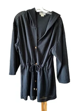 J Valdi  Large Hood Black Long Sleeve Lace Swimsuit Cover Up, EUC!