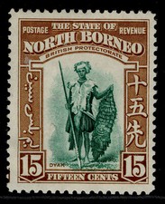 NORTH BORNEO GVI SG311, 15c blue-green & brown, M MINT. Cat &pound;35.