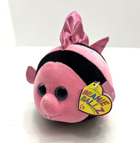NEU NEU MIT ETIKETT Ty 5" Beanie Baby BALLZ "GILLY" rosa & schwarz Fisch - Bild 1 von 7