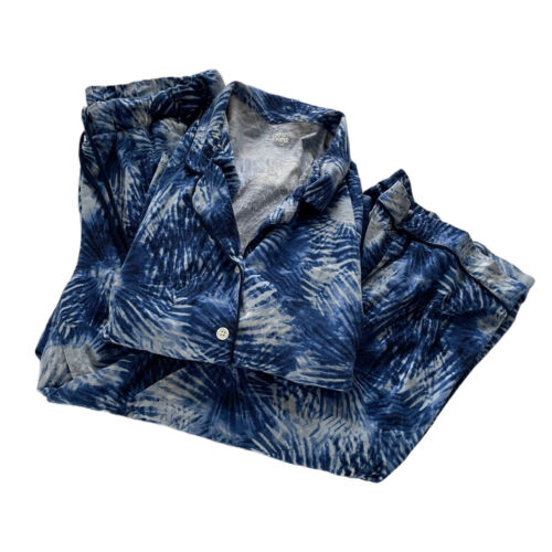 Lands End Pajama Set 1X 16/18W Blue Tie Dye Print Sleep Pants & Top Modal Cotton - Picture 1 of 7