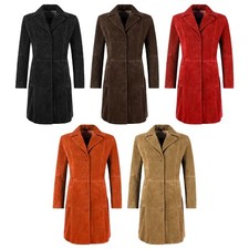 Women's Elegant Trench Coat Classic Real Suede Leather Knee-Length Slim Fit Coat