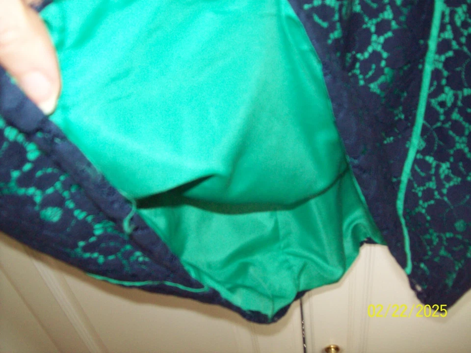Vestido Vaina Cynthia Rowley Manga Corta Verde Azul Marino Encaje Superpuesto 6 Nuevo con Etiquetas $119 Foto 4 de 4